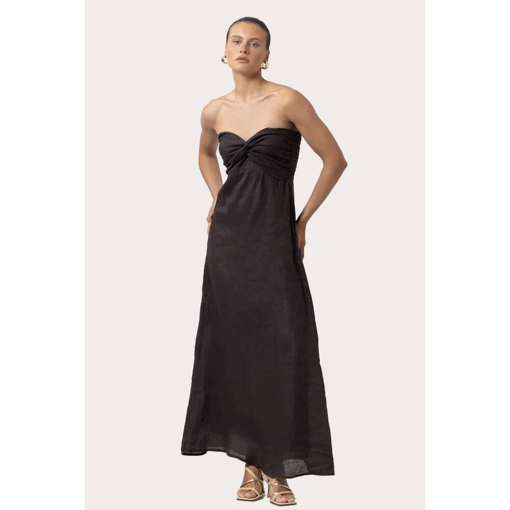 NEW LUSANA melody linen maxi dress in coffee